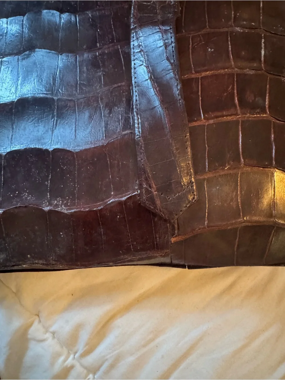 Genuine Crocodile or alligator 🐊 Skin Reptile Hide - Dark Brown purse